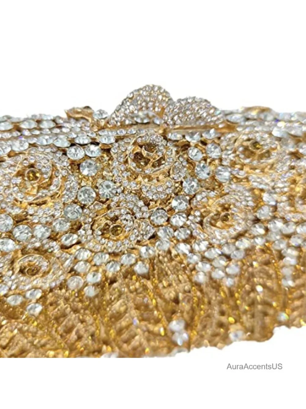 Crystal Embellished Floral Clutch Evening Bag Rhinestone Handbag with Chain